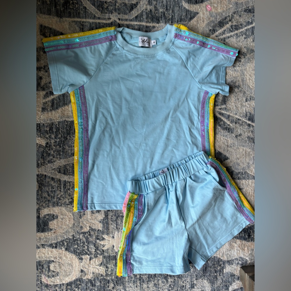 Blue Rainbow stripe Short Set